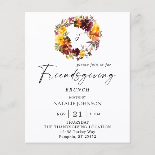 Budget Orange  Yellow Floral Friendsgiving Wreath Flyer