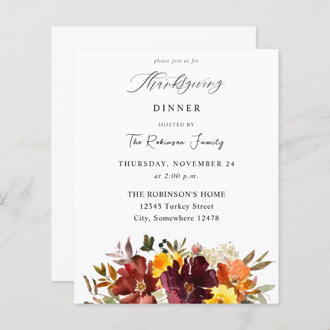 Budget Orange & Yellow Gold Floral Thanksgiving (Front/Back)