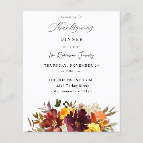 Budget Orange  Yellow Gold Floral Thanksgiving Flyer