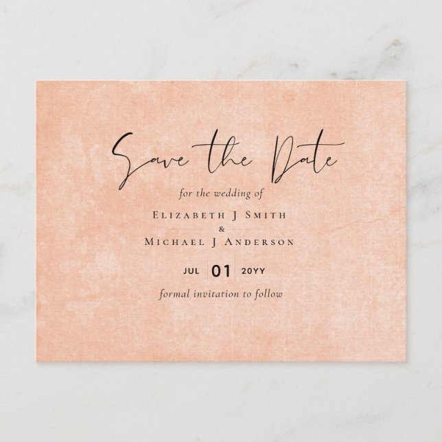 BUDGET Orange Yellow Script Wedding Postcard (Front)
