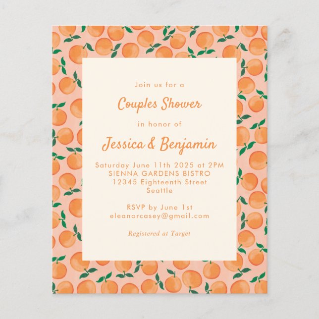 Budget Oranges Fruit Watercolor Couples Shower (Front)