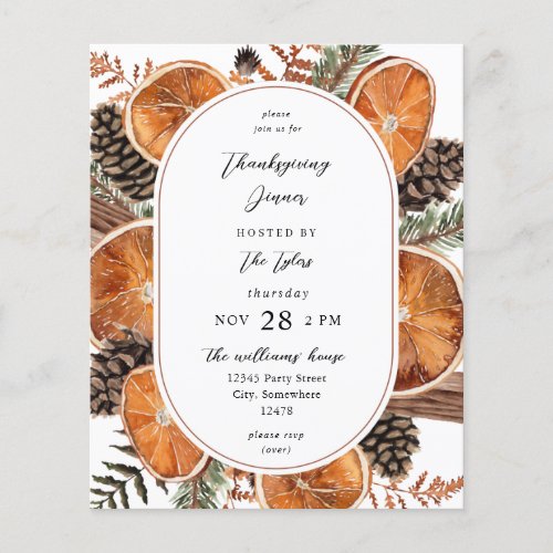 Budget Oranges Rustic Holiday Thanksgiving Dinner Flyer