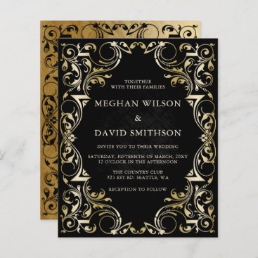 Budget Ornamental Black Gold Wedding Invitation