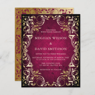 Budget Ornamental Pink Gold Wedding Invitation