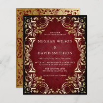 Budget Ornamental Red Gold Wedding Invitation