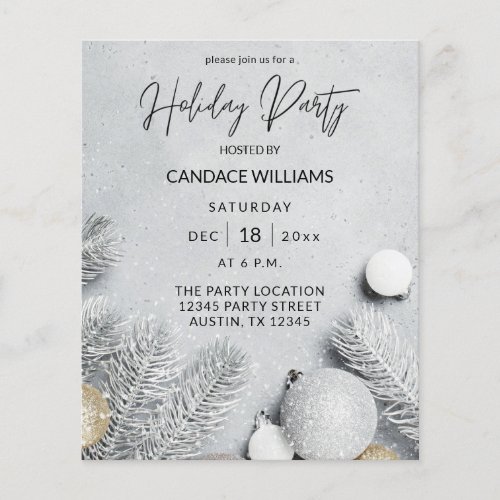 Budget Ornaments  Pine Leaves Holiday Party Flyer