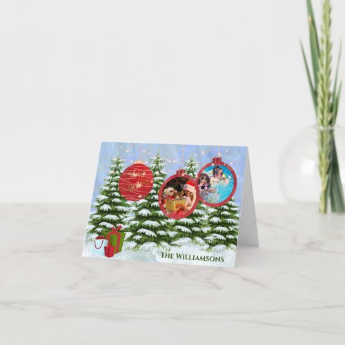 Budget Ornaments Tree Photo Collage Christmas Card