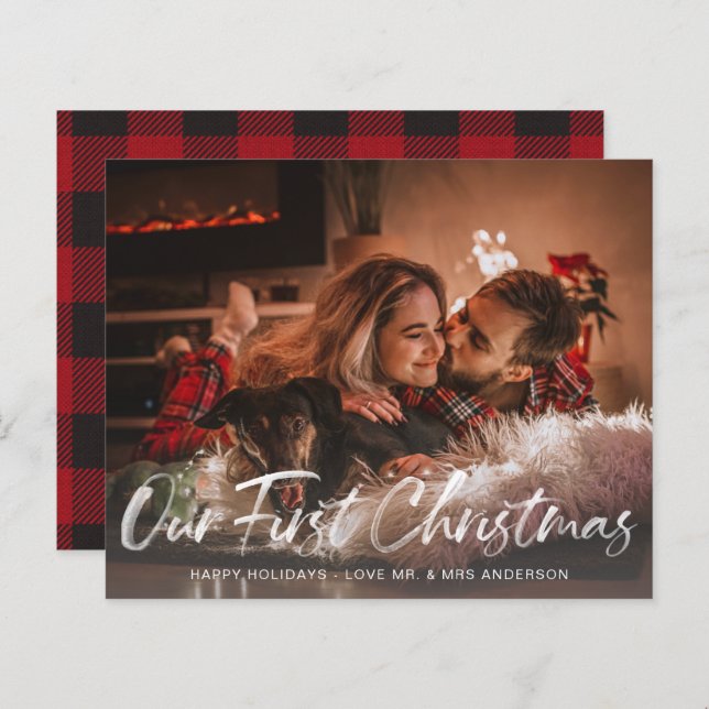 Budget Our First Christmas Buffalo Check Photo (Front/Back)