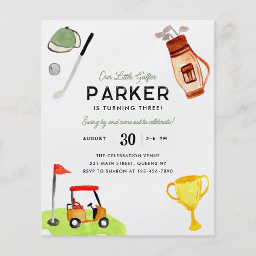 Budget Our Little Golfer Bag Cart Golf Birthday Flyer