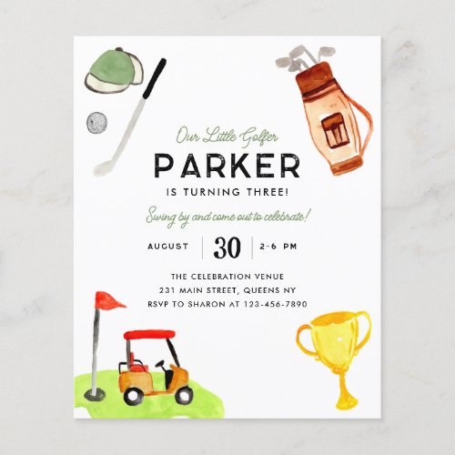 Budget Our Little Golfer Bag Cart Golf Birthday Flyer