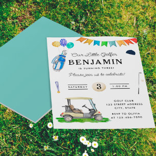 Budget Our Little Golfer Blue Kids Golf Birthday Flyer