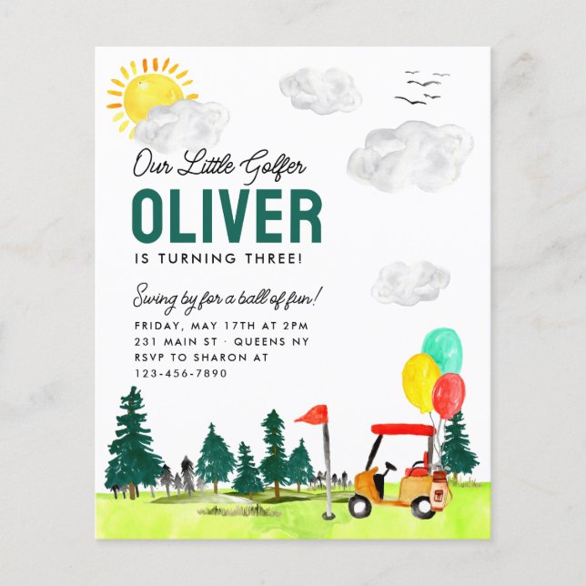 Budget Our Little Golfer Cart Club Golf Birthday Flyer (Front)