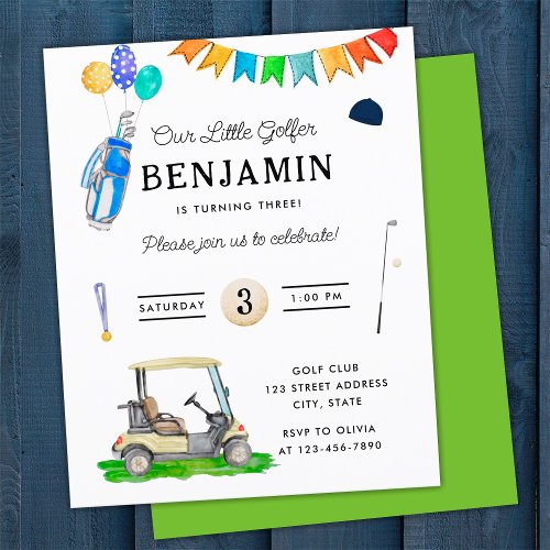 Budget Our Little Golfer Green Kids Golf Birthday Flyer