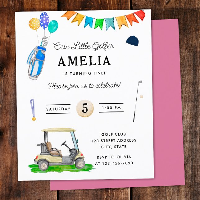 Budget Our Little Golfer Pink Cart Golf Birthday (Front and Back)