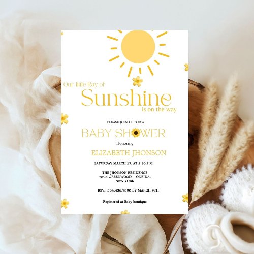 Budget our little sunshine sunflower baby shower   invitation
