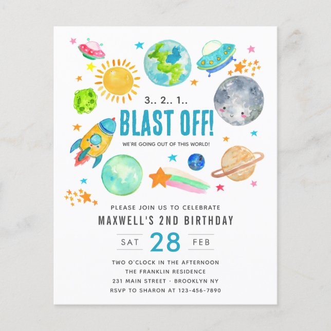 Budget Outer Space Blast Off Kid Birthday Party  (Front)
