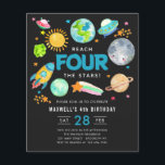 Budget Outer Space Stars Moon 4th Birthday Party<br><div class="desc">Modern Outer Space Galaxy Moon Rocket Spaceship Alien Kid Reach FOUR the Stars 4th Birthday Black Gray Invitation</div>