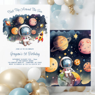 Budget Outerspace Planets 1st Birthday Invitation