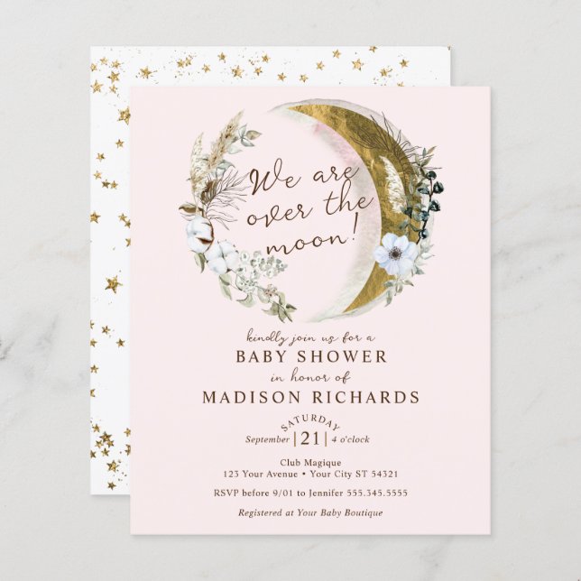 Budget Over The Gold Moon Boho Baby Shower Invite (Front/Back)