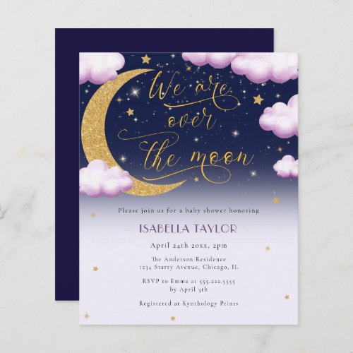 Budget Over the Moon Girl Baby Shower Invitation