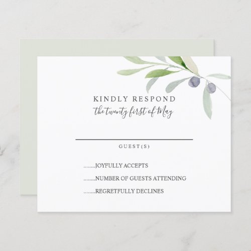 BUDGET Painted Olive  leaves branch Wedding RSVP