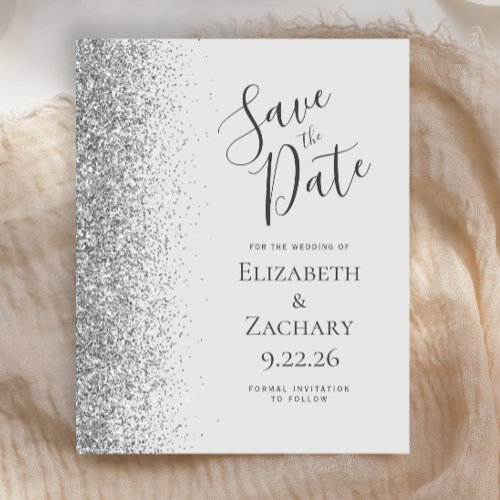 Budget Pale Gray Silver Glitter Save the Date