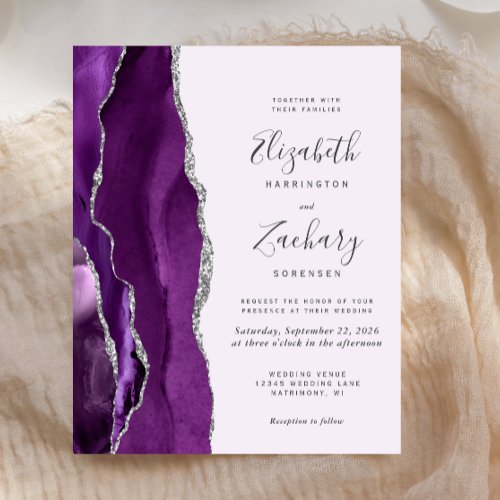 Budget Pale Purple Silver Agate Wedding Invitation