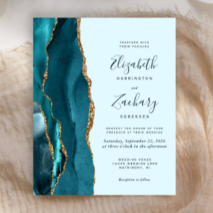 Budget Pale Teal Gold Agate Wedding Invitation