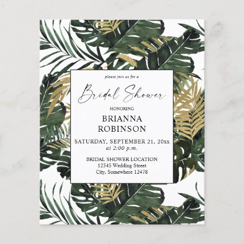 Budget Palm Leaf  Gold Bridal Shower Flyer