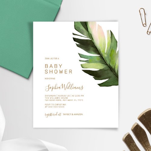 Budget Palm Leaf Tropical Baby Shower Invitation