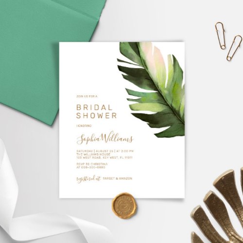 Budget Palm Leaf Tropical Bridal Shower Invitation