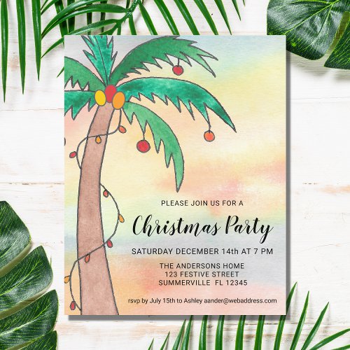 Budget Palm Tree Christmas Party Invitation