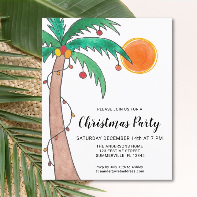 Budget Palm Tree Sun Christmas Party Invitation (Creator Uploaded)
