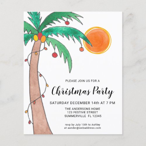 Budget Palm Tree Sun Christmas Party Invitation