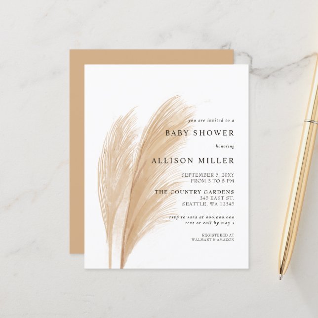 Budget Pampas Baby Shower Invitation (Front/Back In Situ)