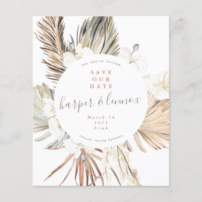 Budget Pampas Boho Beach Summer save our date Flyer (Front)