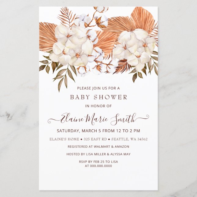 Budget Pampas Gender Neutral Baby Shower Invite (Front)