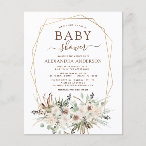 Budget Pampas Grass Baby Shower Boho Eucalyptus Flyer