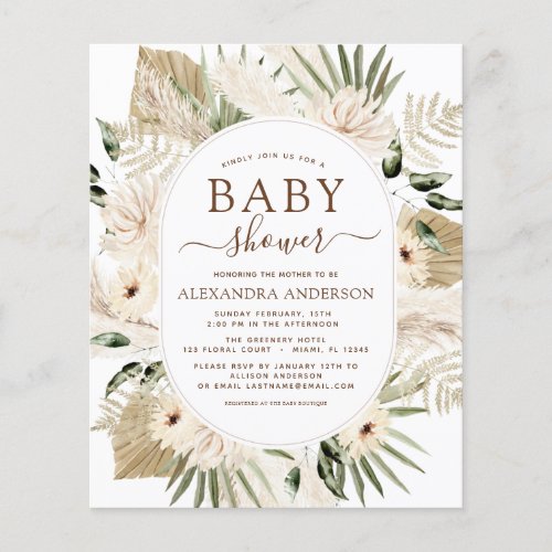 Budget Pampas Grass Baby Shower Boho Eucalyptus Flyer