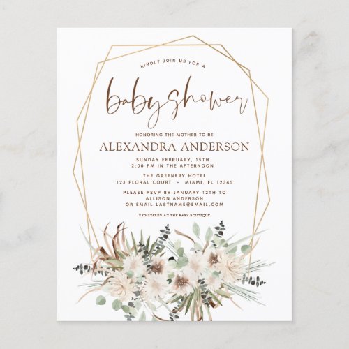 Budget Pampas Grass Baby Shower Boho Eucalyptus Flyer