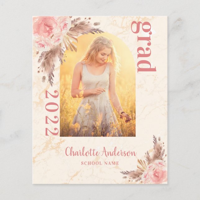 Budget pampas grass blush graduation announcement (Front)
