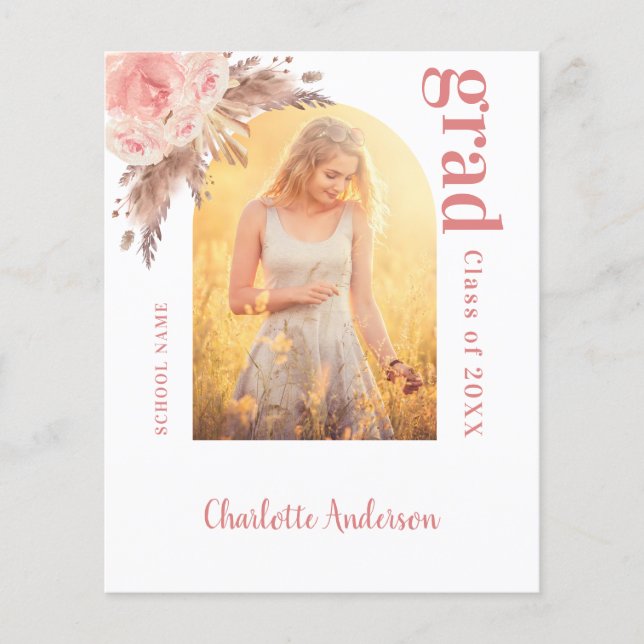 Budget pampas grass blush graduation announcement (Front)