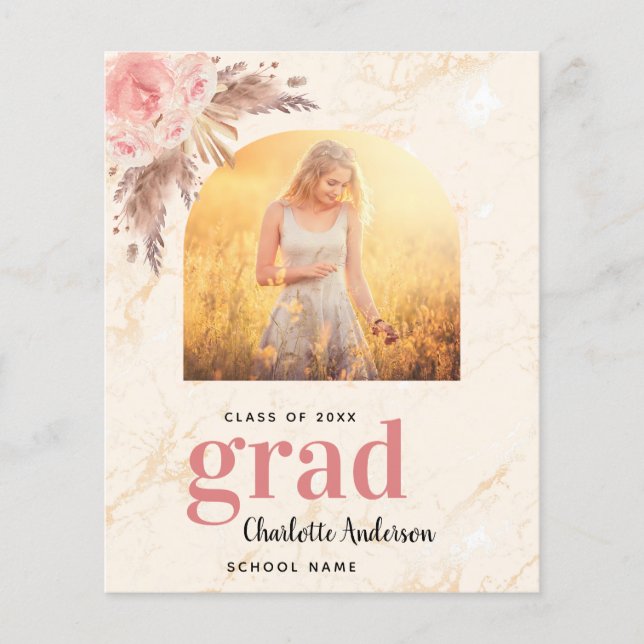 Budget pampas grass blush graduation thank you (Front)