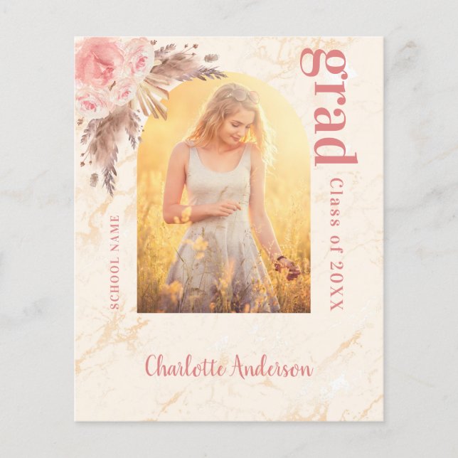 Budget pampas grass blush graduation thank you (Front)