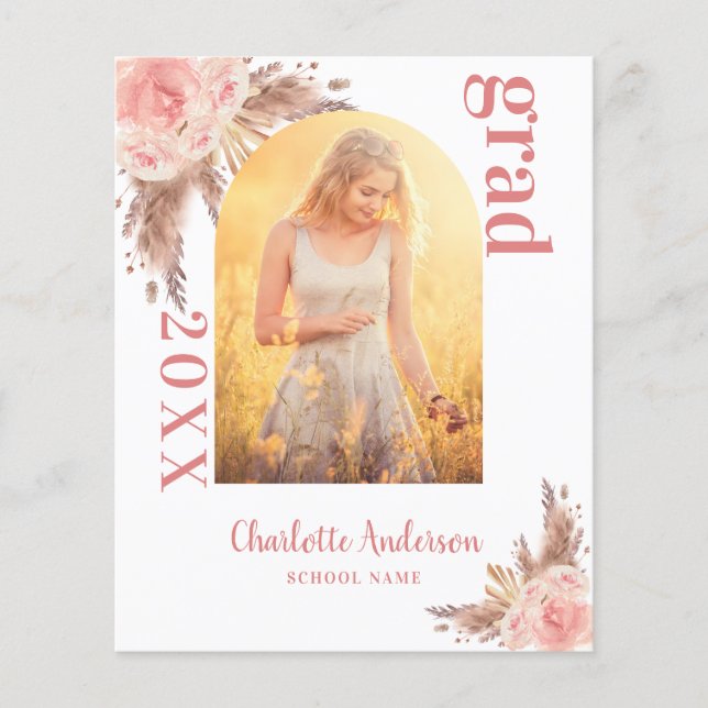 Budget pampas grass blush graduation thank you (Front)