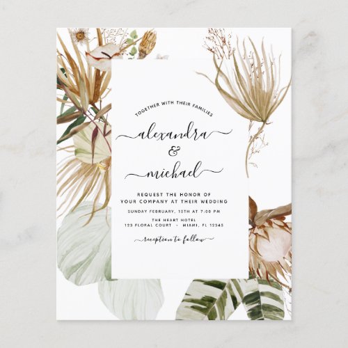 Budget Pampas Grass Bohemian Boho Tropical Wedding Flyer