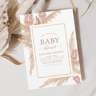 Budget Pampas Grass Boho Baby Shower Invitation
