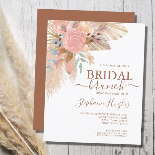 Budget Pampas Grass Boho Bridal Brunch Invitation