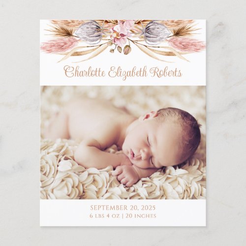 Budget Pampas Grass Boho Photo Birth Announcement