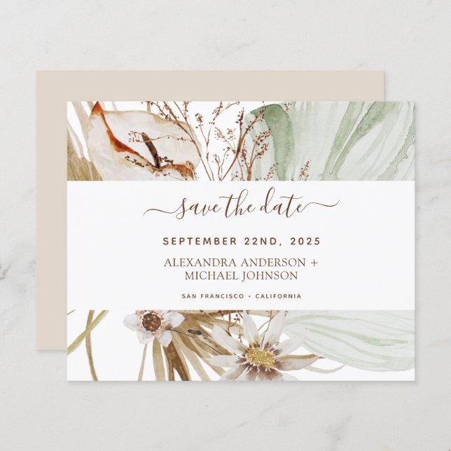 Budget Pampas Grass Boho Save the Date (Front/Back)